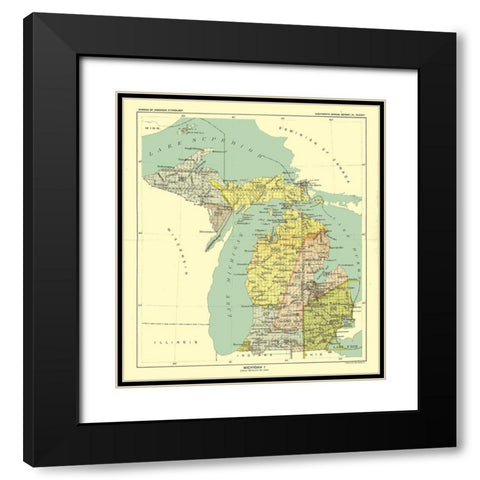 Michigan - Hoen 1896 Black Modern Wood Framed Art Print with Double Matting by Hoen