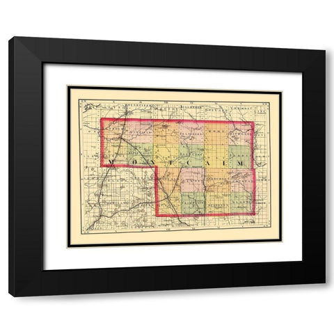 Montcalm Michigan - Walling 1873 Black Modern Wood Framed Art Print with Double Matting by Walling