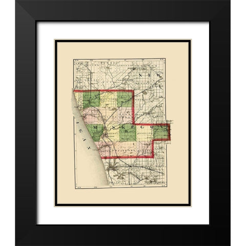 Muskegon Michigan - Walling 1873 Black Modern Wood Framed Art Print with Double Matting by Walling