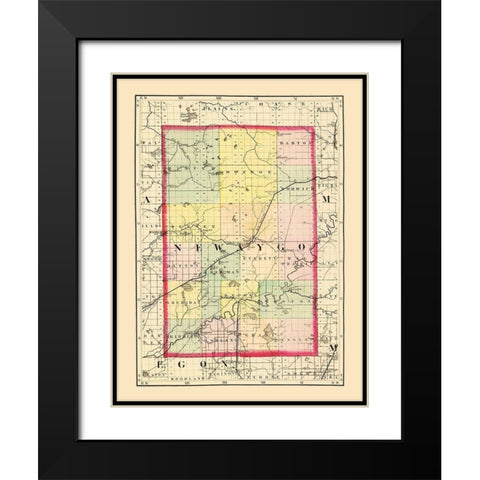 Newaygo Michigan - Walling 1873 Black Modern Wood Framed Art Print with Double Matting by Walling
