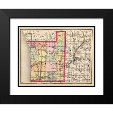 Ottawa Michigan - Walling 1873 Black Modern Wood Framed Art Print with Double Matting by Walling