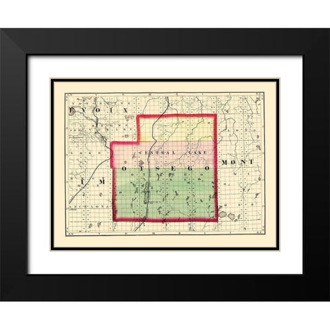 Otsego Michigan - Walling 1873 Black Modern Wood Framed Art Print with Double Matting by Walling