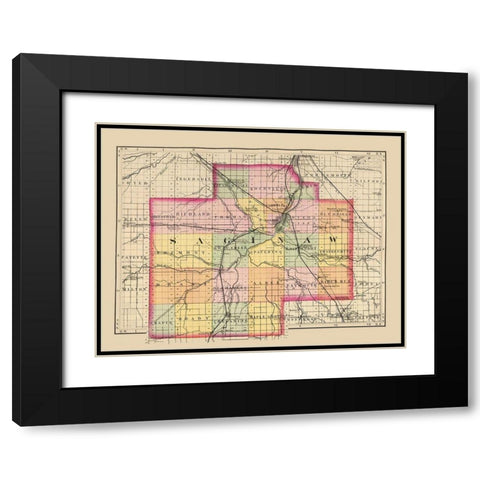 Saginaw Michigan - Walling 1873 Black Modern Wood Framed Art Print with Double Matting by Walling