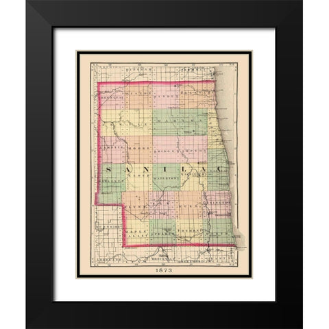 Sanilac Michigan - Walling 1873 Black Modern Wood Framed Art Print with Double Matting by Walling