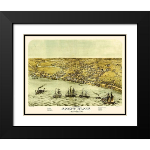 Saint Clair Michigan - Glover 1868 Black Modern Wood Framed Art Print with Double Matting by Glover