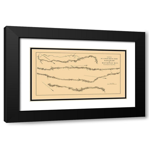 Saginaw to Mackinac Michigan Road Survey Black Modern Wood Framed Art Print with Double Matting by Poole