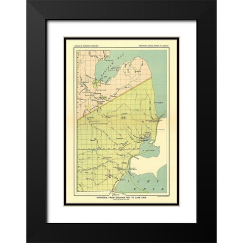 Michigan  Saginaw Lake  Lake Erie - Hoen 1896 Black Modern Wood Framed Art Print with Double Matting by Hoen