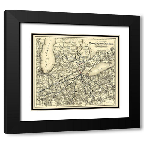 Toledo, Ann Arbor and Grand Trunk Railway 1881 Black Modern Wood Framed Art Print with Double Matting by Colton