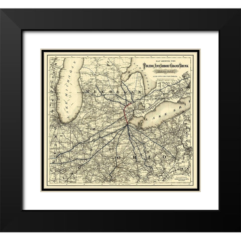 Toledo, Ann Arbor and Grand Trunk Railway 1881 Black Modern Wood Framed Art Print with Double Matting by Colton