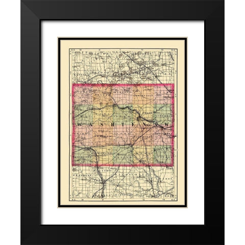Washtenaw Michigan - Walling 1873 Black Modern Wood Framed Art Print with Double Matting by Walling