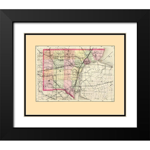 Wayne Michigan - Walling 1873 Black Modern Wood Framed Art Print with Double Matting by Walling