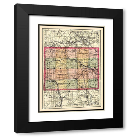 Washtenaw Michigan - Walling 1873 Black Modern Wood Framed Art Print with Double Matting by Walling