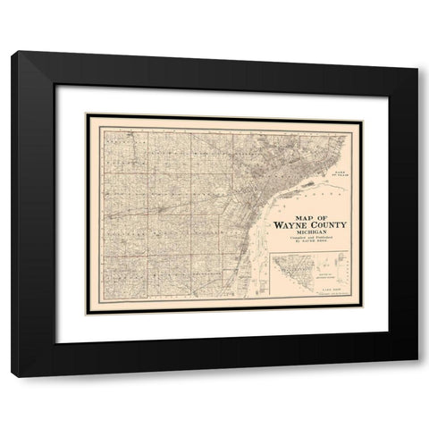 Wayne County Michigan - Sauer 1915  Black Modern Wood Framed Art Print with Double Matting by Sauer