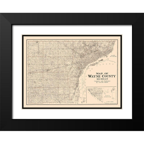 Wayne County Michigan - Sauer 1915  Black Modern Wood Framed Art Print with Double Matting by Sauer