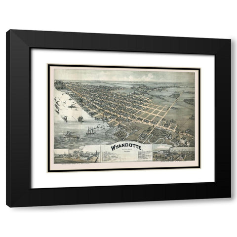Wyandotte Michigan - Moyer 1896  Black Modern Wood Framed Art Print with Double Matting by Moyer