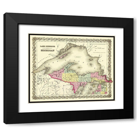 Michigan Upper Peninsula - 1855 Black Modern Wood Framed Art Print with Double Matting by Colton