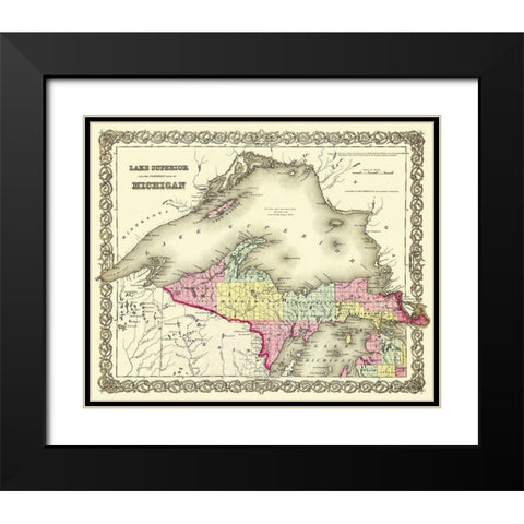 Michigan Upper Peninsula - 1855 Black Modern Wood Framed Art Print with Double Matting by Colton