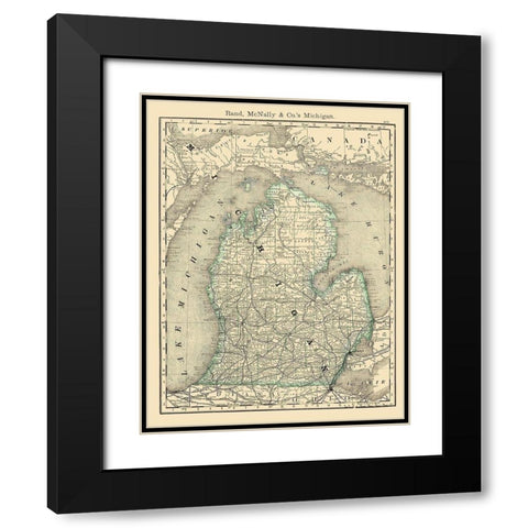 Michigan - Rand McNally 1879 Black Modern Wood Framed Art Print with Double Matting by Rand McNally