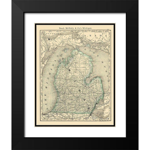 Michigan - Rand McNally 1879 Black Modern Wood Framed Art Print with Double Matting by Rand McNally