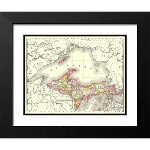 Michigan Upper Peninsula - Rand McNally 1897 Black Modern Wood Framed Art Print with Double Matting by Rand McNally