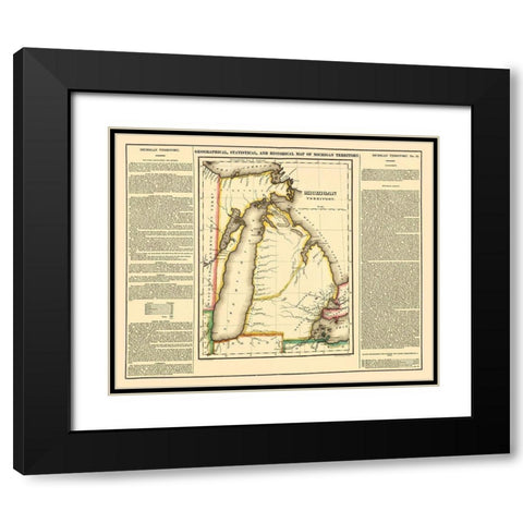 Michigan Territory Geographical Statistical Black Modern Wood Framed Art Print with Double Matting by Carey