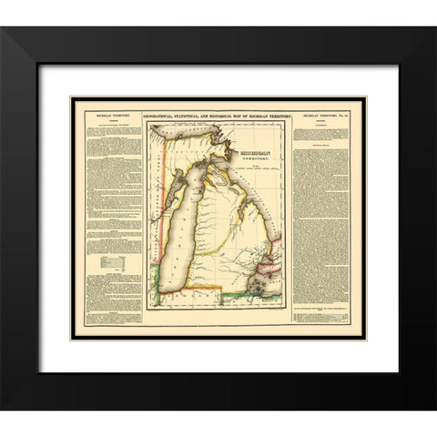 Michigan Territory Geographical Statistical Black Modern Wood Framed Art Print with Double Matting by Carey
