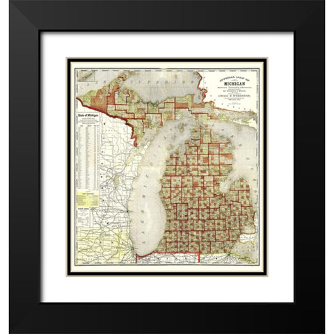 Michigan - Cram 1885 Black Modern Wood Framed Art Print with Double Matting by Cram