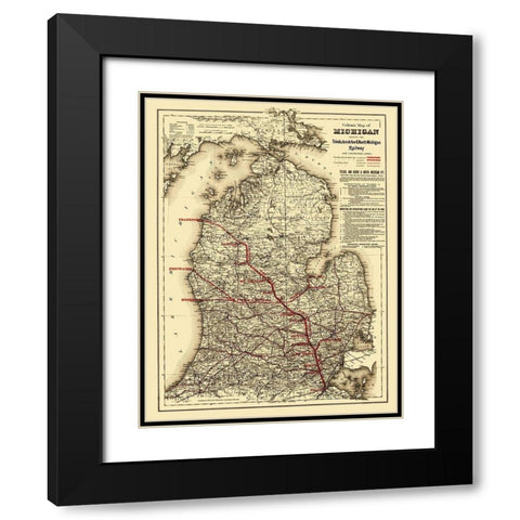 Toledo, Ann Arbor and North Michigan Railway 1886 Black Modern Wood Framed Art Print with Double Matting by Colton