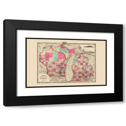 Michigan, Wisconsin - Johnson 1860 Black Modern Wood Framed Art Print with Double Matting by Johnson