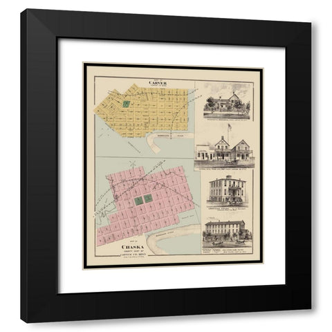 Carver, Chaska Minnesota - Andreas 1874 Black Modern Wood Framed Art Print with Double Matting by Andreas