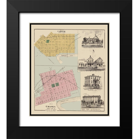 Carver, Chaska Minnesota - Andreas 1874 Black Modern Wood Framed Art Print with Double Matting by Andreas