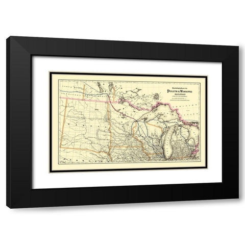 Duluth and Winnipeg Railroad - Colton 1881 Black Modern Wood Framed Art Print with Double Matting by Colton