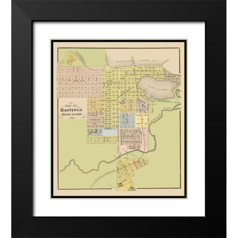 Hastings Minnesota - Andreas 1874 Black Modern Wood Framed Art Print with Double Matting by Andreas