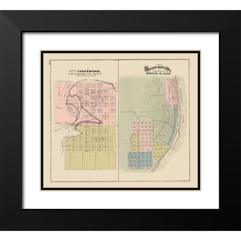 Lanesboro, Brownsville Minnesota - Andreas 1874 Black Modern Wood Framed Art Print with Double Matting by Andreas