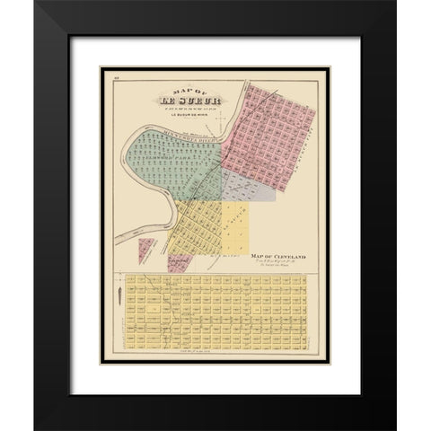 Le Sueur, Cleveland Minnesota - Andreas 1874 Black Modern Wood Framed Art Print with Double Matting by Andreas