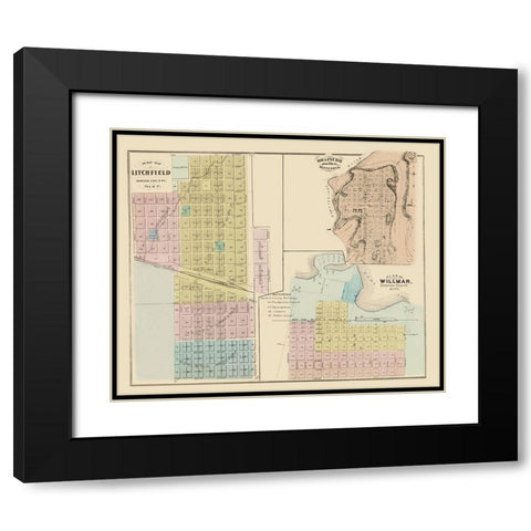 Litchfield, Brainerd, Willmar Minnesota 1874 Black Modern Wood Framed Art Print with Double Matting by Andreas