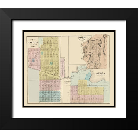 Litchfield, Brainerd, Willmar Minnesota 1874 Black Modern Wood Framed Art Print with Double Matting by Andreas