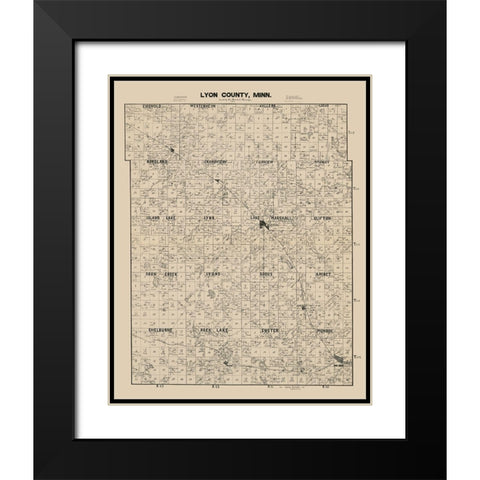 Lyon County Minnesota - Larson 1884  Black Modern Wood Framed Art Print with Double Matting by Larson