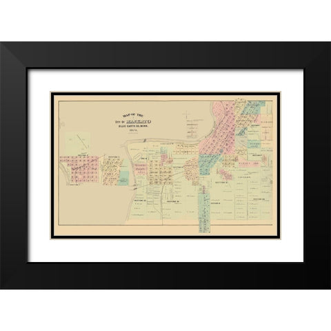Mankato Minnesota - Andreas 1874 Black Modern Wood Framed Art Print with Double Matting by Andreas