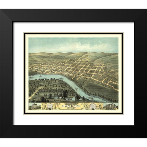 Mankato Minnesota - Stoner 1870  Black Modern Wood Framed Art Print with Double Matting by Stoner