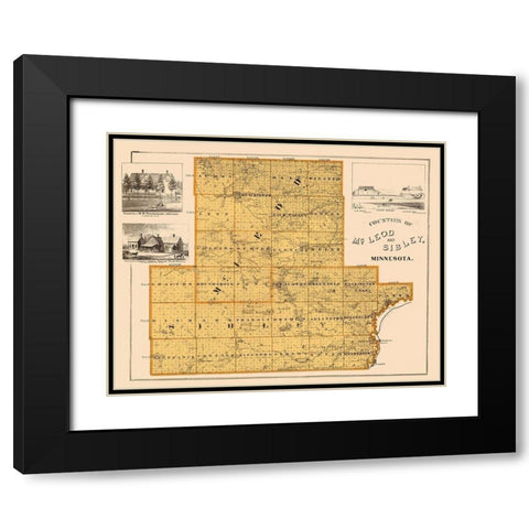 Mcleod  Sibley Minnesota Landowner - Andreas 1874 Black Modern Wood Framed Art Print with Double Matting by Andreas