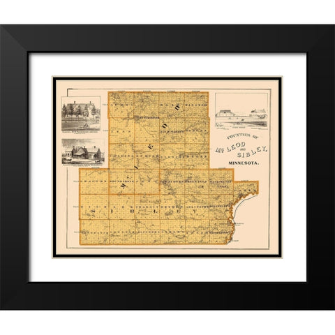 Mcleod  Sibley Minnesota Landowner - Andreas 1874 Black Modern Wood Framed Art Print with Double Matting by Andreas