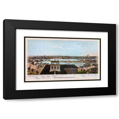 Minneapolis Minnesota - Shober 1874 Black Modern Wood Framed Art Print with Double Matting by Shober