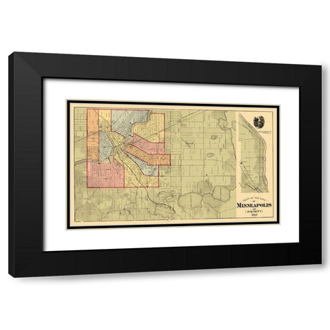 Minneapolis Minnesota Landowner - Andreas 1874 Black Modern Wood Framed Art Print with Double Matting by Andreas