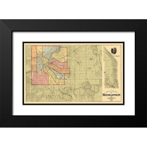 Minneapolis Minnesota Landowner - Andreas 1874 Black Modern Wood Framed Art Print with Double Matting by Andreas