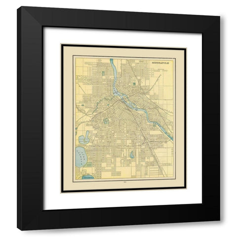 Minneapolis  Minnesota - Cram 1892 Black Modern Wood Framed Art Print with Double Matting by Cram