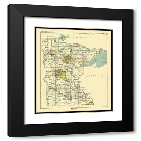 Minnesota - Hoen 1896 Black Modern Wood Framed Art Print with Double Matting by Hoen