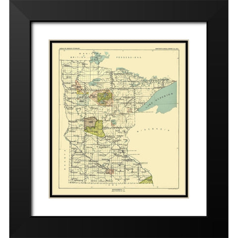 Minnesota - Hoen 1896 Black Modern Wood Framed Art Print with Double Matting by Hoen