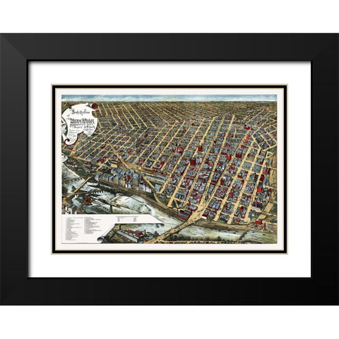 Minneapolis Minnesota - Smith 1891  Black Modern Wood Framed Art Print with Double Matting by Smith