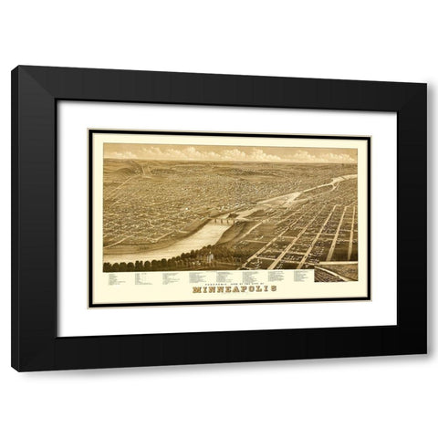 Minneapolis Minnesota - Stoner 1879  Black Modern Wood Framed Art Print with Double Matting by Stoner